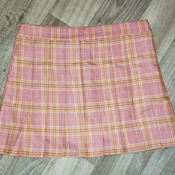 Pink/Yellow Pleated Plaid/Tartan Skirt/Kilt